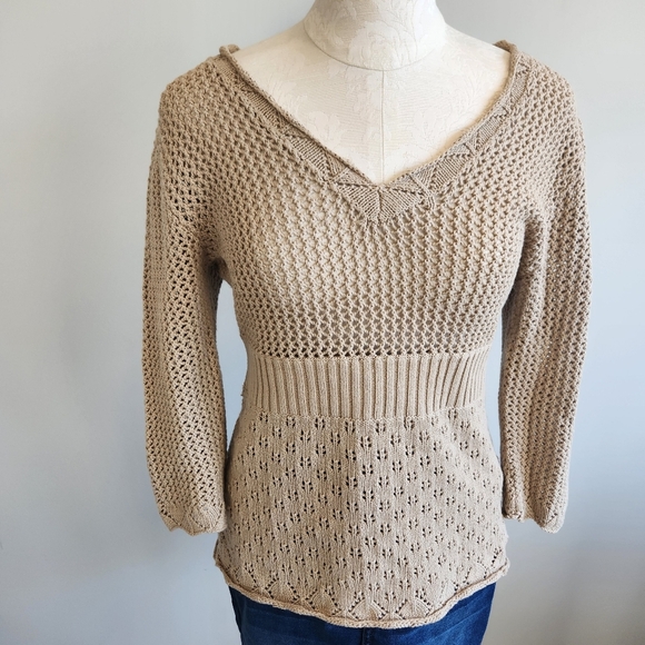 Y2K Vintage 2000s Babydoll Crochet Knit Top Sweater Empire Waist Size Large - Picture 2 of 11